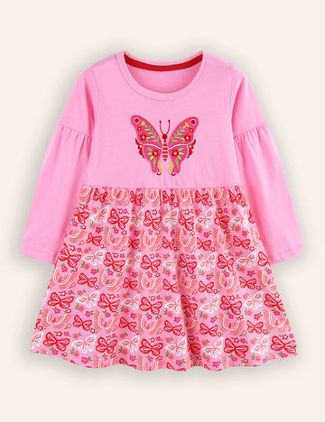 Butterfly Embroidered Long-sleeved Dress