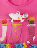 Christmas Socks Applique Rainbow Tulle Dress