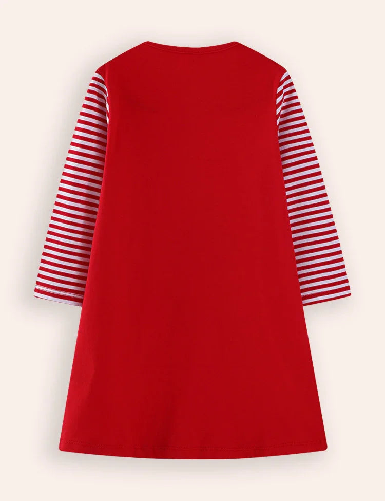 Christmas Unicorn Embroidered Long Sleeve Dress