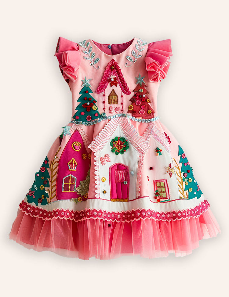 Gingerbread House Applique Tulle Dress