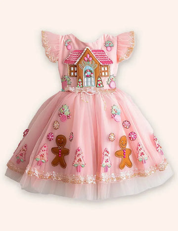 Gingerbread Applique Tulle Dress