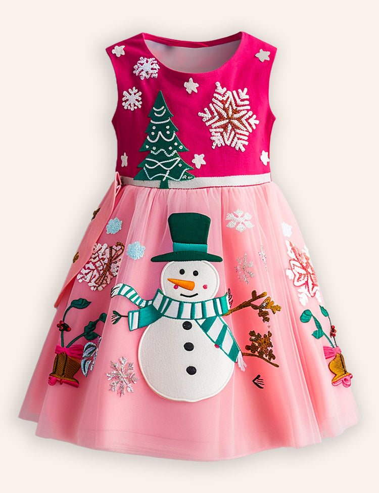 Christmas Snowman Applique Tulle Dress