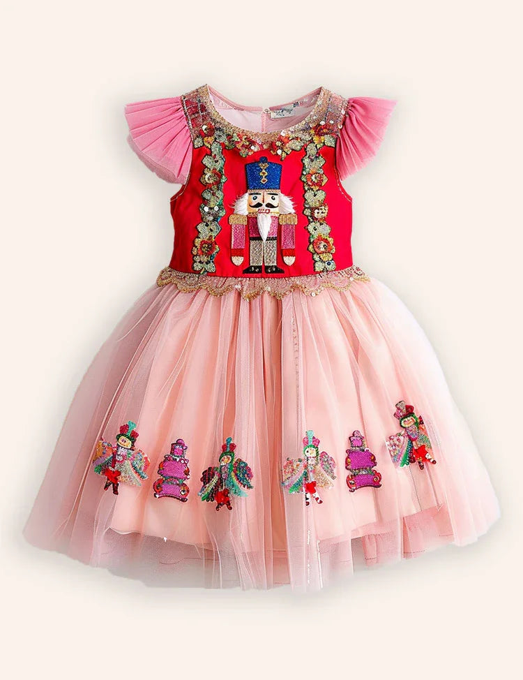 Christmas Nutcrackers Embroidered Tulle Dress