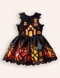 Halloween Haunted House Appliqué Dress