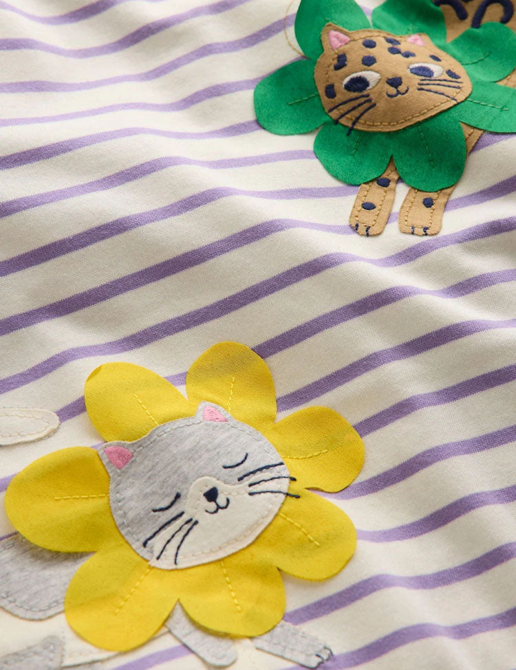 Cat Embroidered Long-sleeved Dress