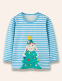 Christmas Bunny Printed Long Sleeve Striped T-Shirt