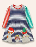 Christmas Animal Friend Appliqué Colorblocked Dress