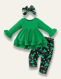 St.Patrick's Day Flared Long Sleeve Dress+Clover Pants - Mini Taylor