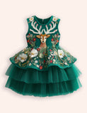 Festival Floral Reindeer Embroidered Tulle Dress