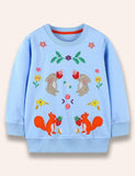 Cartoon Animal Appliqué Floral Sweatshirt - Mini Taylor