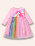 Cartoon Rainbow Unicorn Printed Tulle Dress