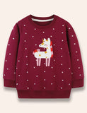 Fluffy Unicorn Appliqué Snow Dotted Sweatshirt