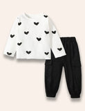 Heart Printed Long Sleeve T-Shirt Set