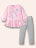 Unicorn Printed Skirt Sweatshirt Set