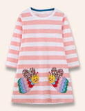 Colorful Bee Appliqué Striped Dress