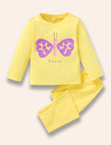 Solid Color Happy Butterfly Long Sleeve T-Shirt Set