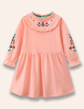 Flower Embroidered Ruffled Dress