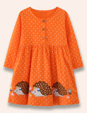 Hedgehog Appliqué Dotted Dress