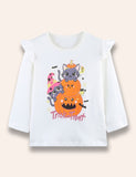 Halloween Cartoon Cat Pumpkin Long Sleeve Ruffled T-Shirt