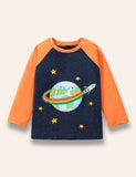 Space Earth Appliqué Long Sleeve T-Shirt