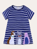 Turtle Appliqué Short-Sleeved Striped Dress - Mini Taylor