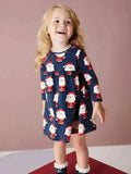 Santa Print Cotton Long-sleeved Dress