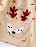 Christmas Little Deer Applique Long Sleeve Dress
