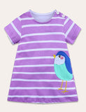 Turtle Appliqué Short-Sleeved Striped Dress - Mini Taylor