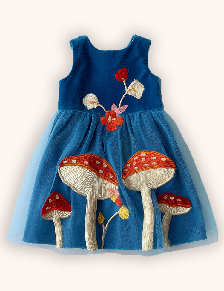 Fun Mushroom Applique Tulle Dress