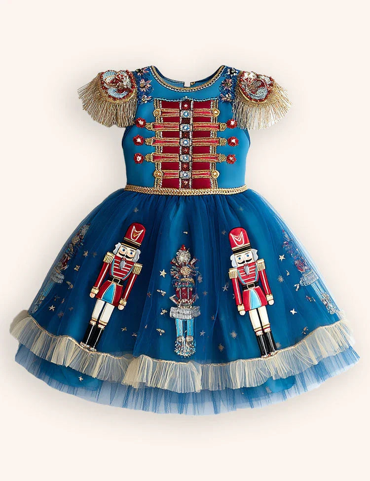 Clearance Sale -  Festival Nutcrackers Tassel Tulle Appliqué Dress