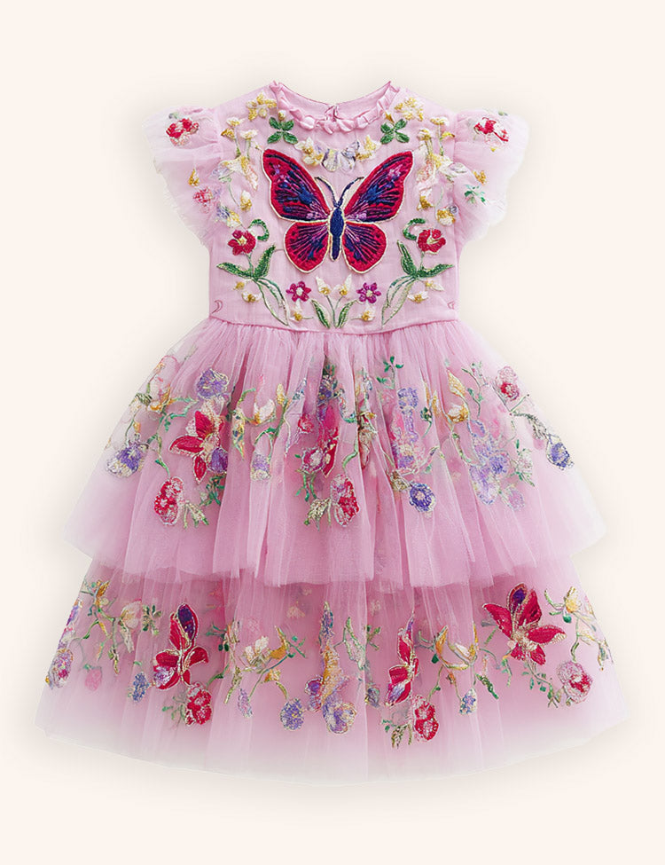 Floral Butterfly Embroidered Party Tulle Dress