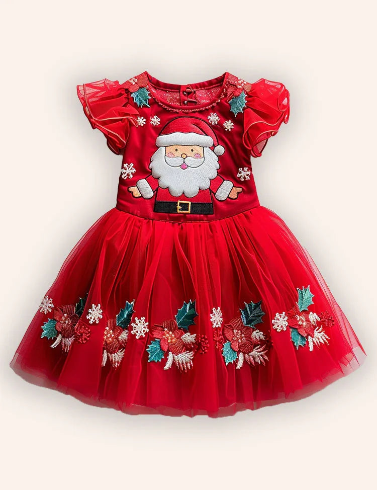 Christmas Santa Embroidery Long Tulle Dress