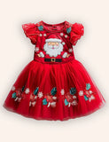 Christmas Santa Embroidery Long Tulle Dress