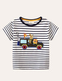 Animal Friends Striped Appliqué T-shirt - Mini Taylor