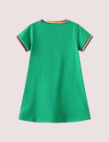 Appliqué Short Sleeve Dress Highland Green Cats - Mini Taylor