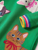 Appliqué Short Sleeve Dress Highland Green Cats - Mini Taylor