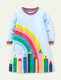 Appliqué Sweatshirt Dress Highland Green Cats - Mini Taylor