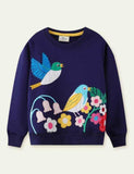 Bird Flower Appliqué Sweatshirt - Mini Taylor