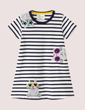 Cats Appliqué Striped Dress - Mini Taylor