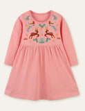 Deer Bird Embroidered Long Sleeve Dress - Mini Taylor