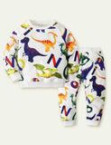 Dinosaur Printed Sweat Casual Pants Two-Piece Set - Mini Taylor