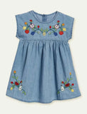 Embroidered Denim Princess Dress