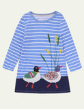 Embroidered Fun Animals Long Sleeve Dress - Mini Taylor