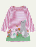 Embroidered Fun Animals Long Sleeve Dress - Mini Taylor