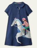 Equestrian Appliqué Short Sleeve Dress