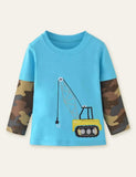 Excavator Appliqué Embroidered Long Sleeve T-shirt