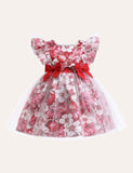 Floral Bow Mesh Party Dress