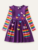 Flower Butterfly Appliqué Rainbow Long Sleeve Dress - Mini Taylor