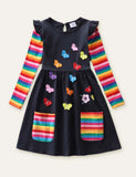 Flower Butterfly Appliqué Rainbow Long Sleeve Dress - Mini Taylor