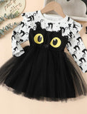 Halloween Cat Eyes Printed Princess Dress - Mini Berni